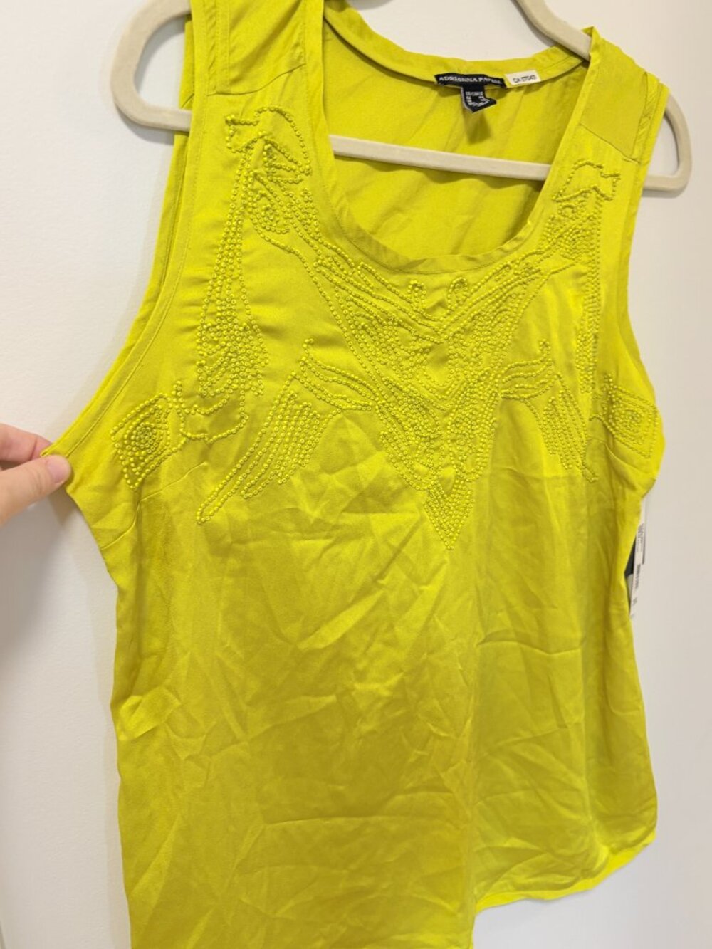 Adrianna Papell Chartreuse Tank Top Sleeveless Beaded Size 10 NWT Flawed* - Picture 9 of 15